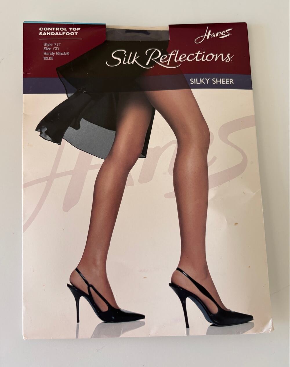 Vintage Hanes Silk Reflections Pantyhose CD Barely Black Control Top Sandalfoot